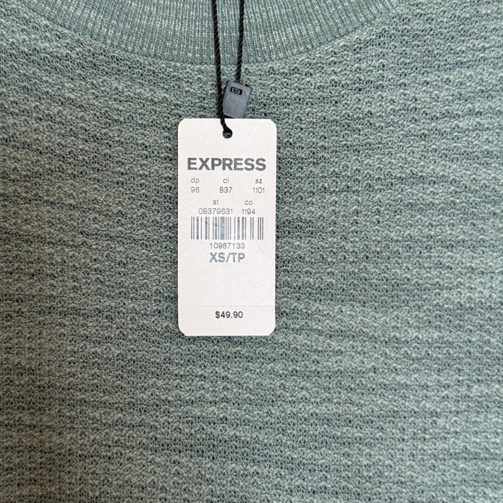 EXPRESS Cold Shoulder Sweater Ribbed Knit Ties Green XS - Picture 4 of 8